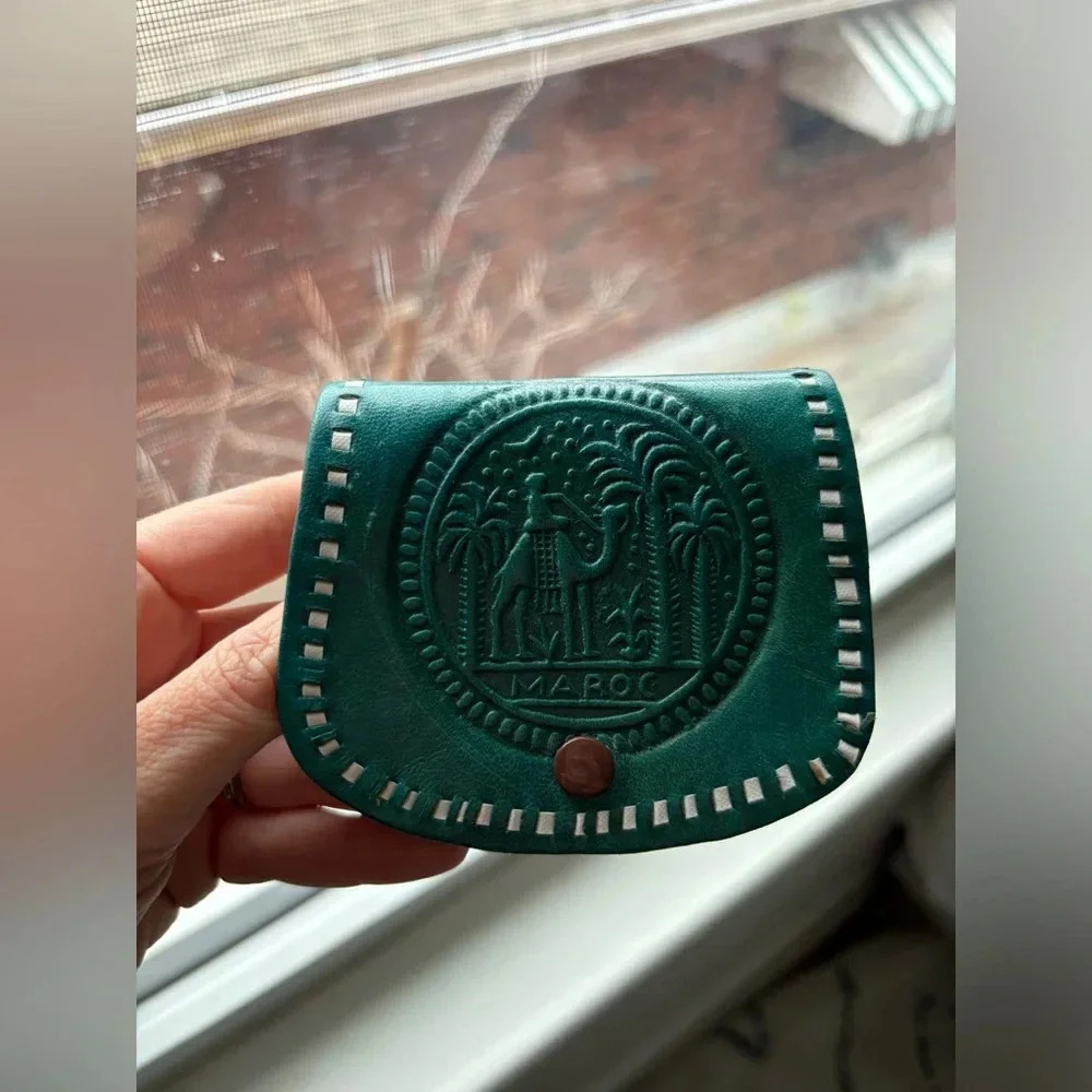 Blue Leather  Coin Purse Handmade in Morocco